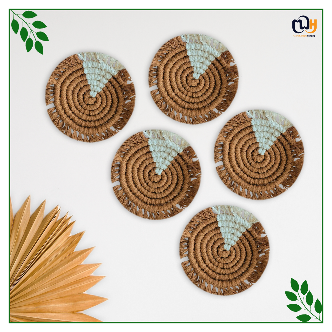 Brown and White Round Two Tone Macrame Coasters