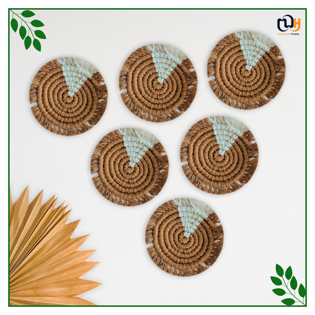 Brown and White Round Two Tone Macrame Coasters