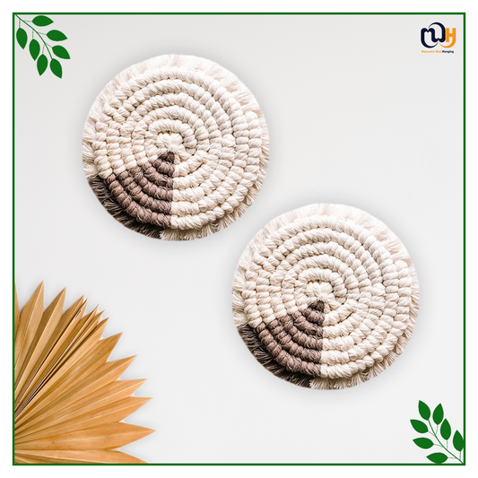 Dark Brown and White Round Two Tone Macrame Coasters
