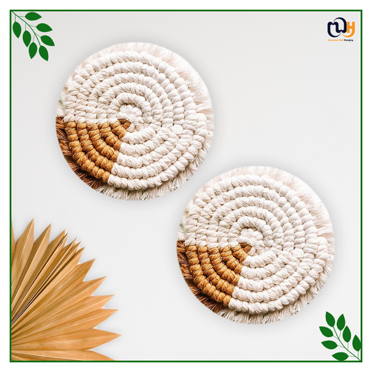Gold and White Round Two Tone Macrame Coasters