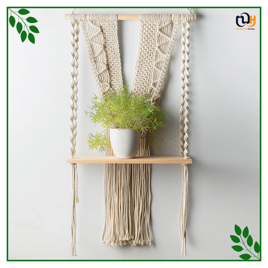 Handmade Boho Style V Shape Rope Hanging with One Shelf