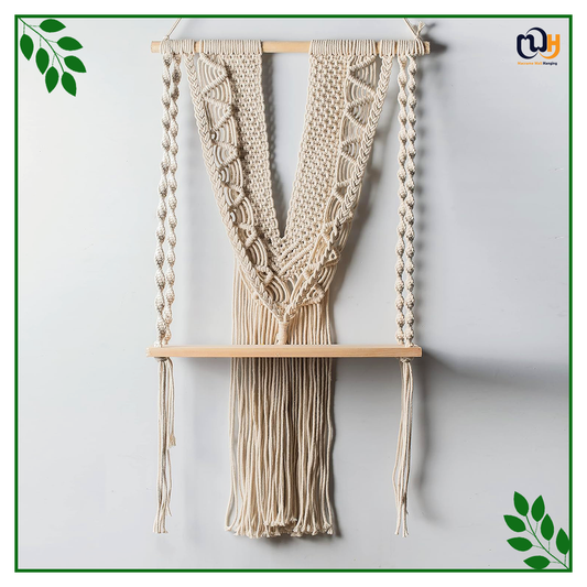 Handmade Boho Style V Shape Rope Hanging with One Shelf