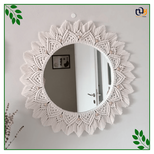 Handmade Boho Style Beaded Round Macrame Mirror