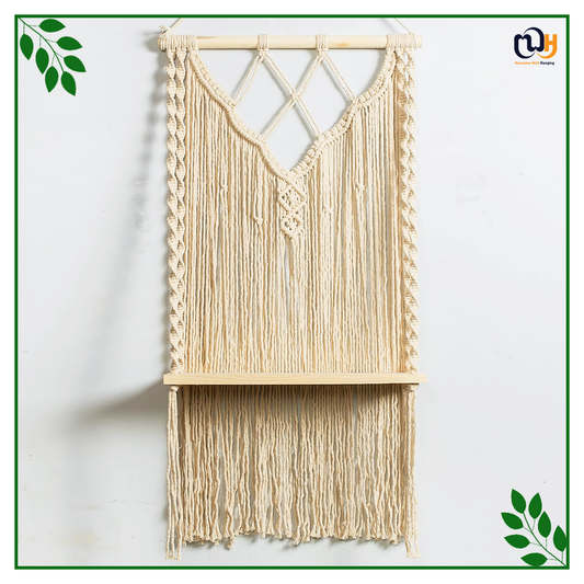 Handmade Boho Style Natural Pine Wooden Shelf for Plant