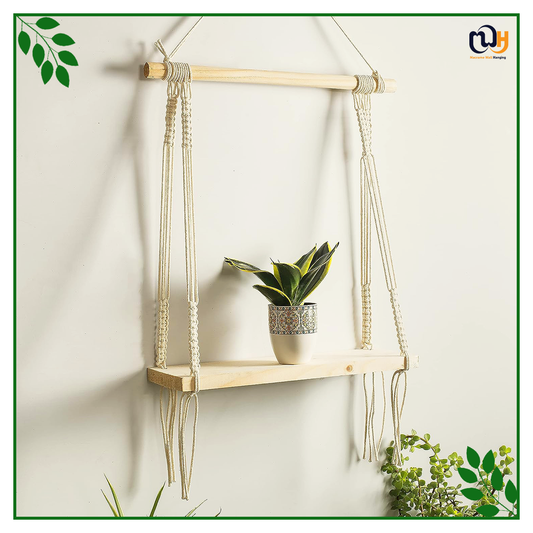 Handmade Boho Style Shelf Pine Wood Floating Shelve with Wooden Dowel