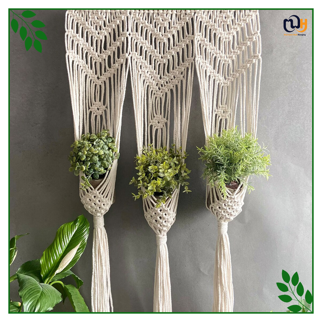 Handmade Boho Style Macrame Triple Plant Hanger Pattern