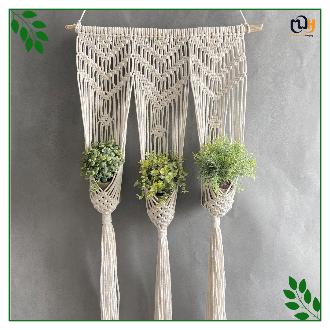 Handmade Boho Style Macrame Triple Plant Hanger Pattern