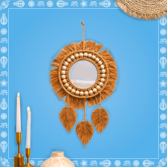 Handmade Boho Style Macrame Mirror with Feather Touch