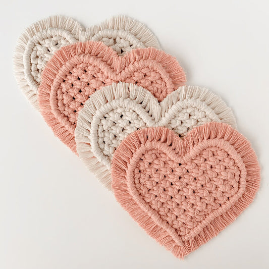 Heart-Shaped Handmade Macrame Coasters