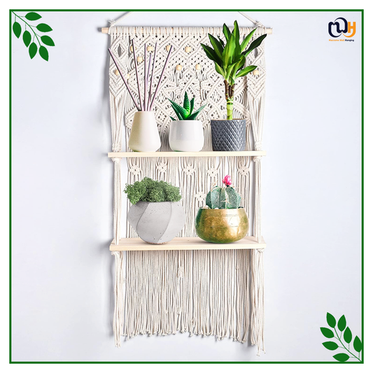 Flower Design Boho Shelf With 2 Shelves for Plant