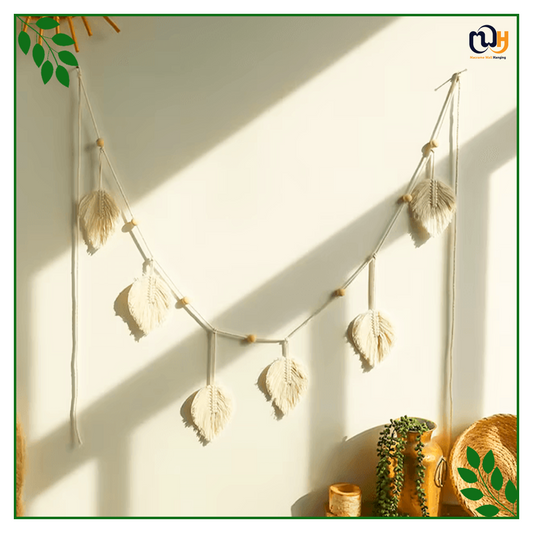 Handmade Boho Style Macrame Feather Wall Hanging Leaf