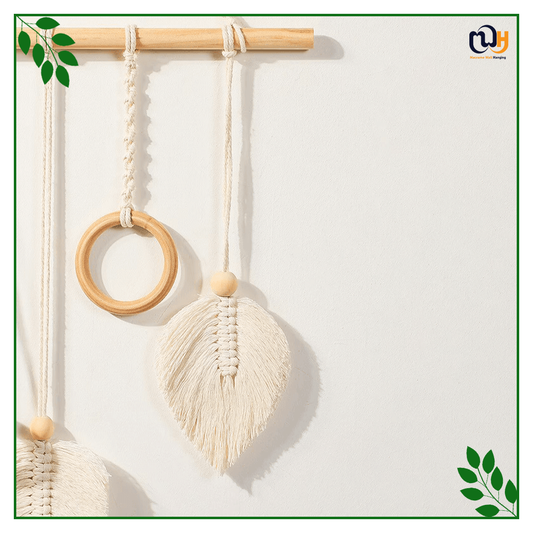 Handmade Boho Style Leaf Wall Woven Macrame Feather