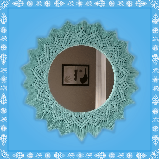 Handmade Boho Style Macrame Sea Blue Mirror