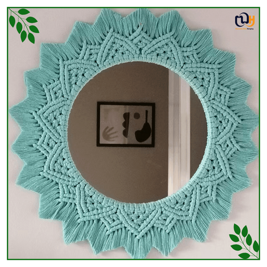 Handmade Boho Style Macrame Sea Blue Mirror
