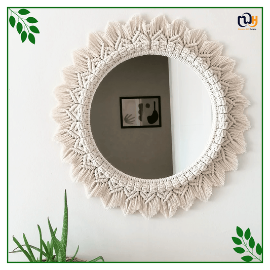 Handmade Boho Style Macrame Mirror With Feather