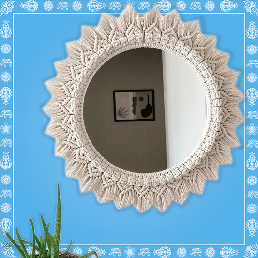 Handmade Boho Style Macrame Mirror With Feather