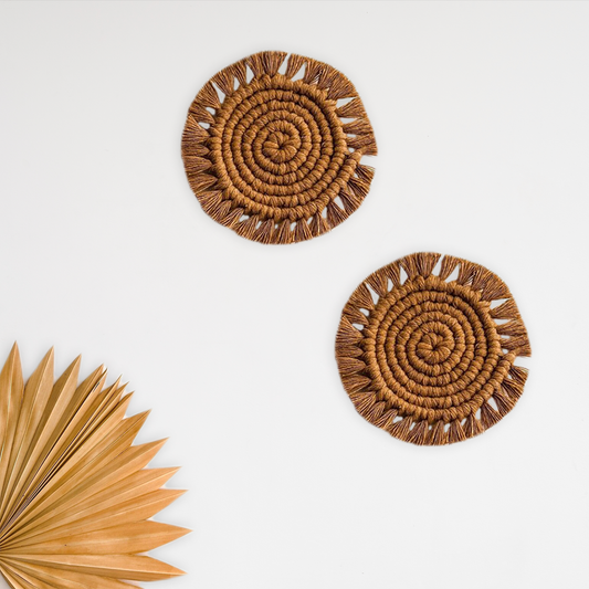 Dark Brown Round Shape Macrame Coasters