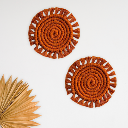 Rust Round Shape Macrame Coasters