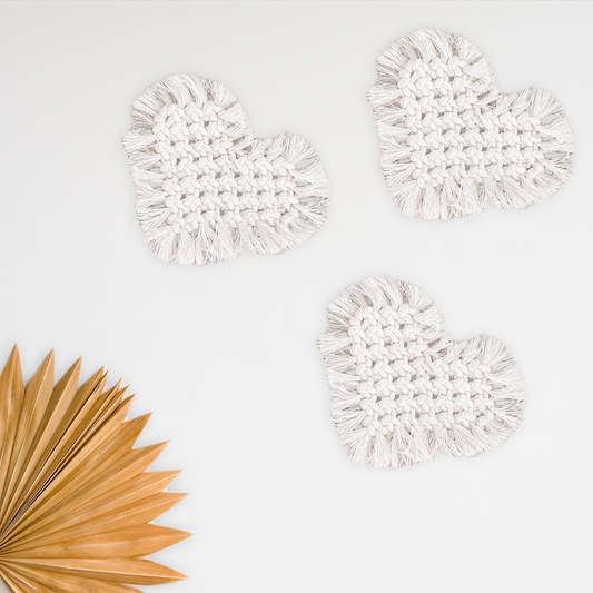 White Heart Shape Macrame Coasters