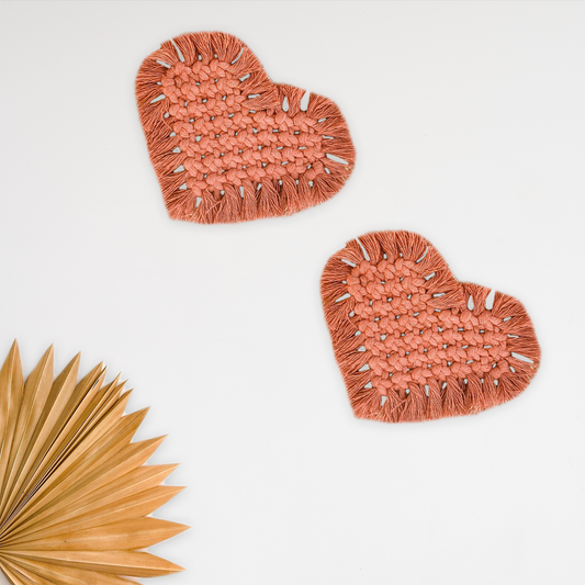 Brick Red Heart Shape Macrame Coasters