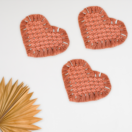 Brick Red Heart Shape Macrame Coasters
