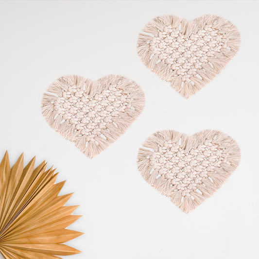 Beige Heart Shape Macrame Coasters