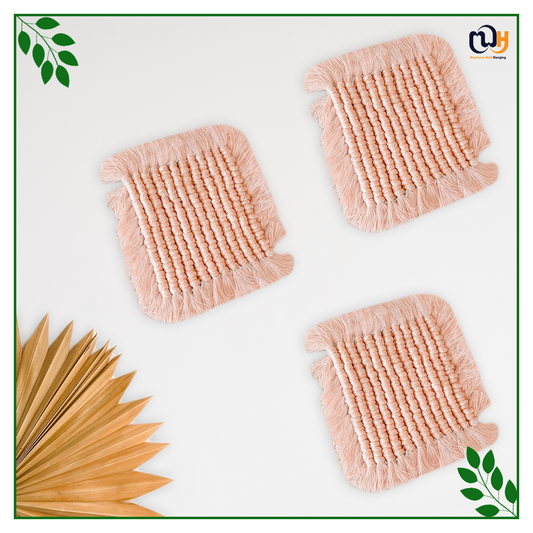 Peach Square Macrame Coasters