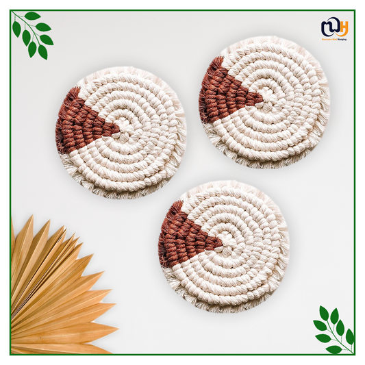 Brick Red and White Round Two Tone Macrame Coasters